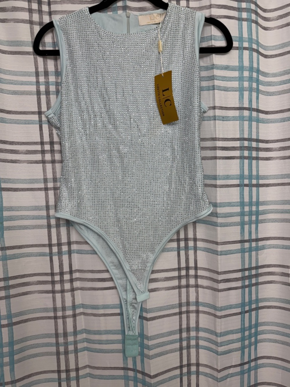 Light Blue Sequin Sleeveless Bodysuit